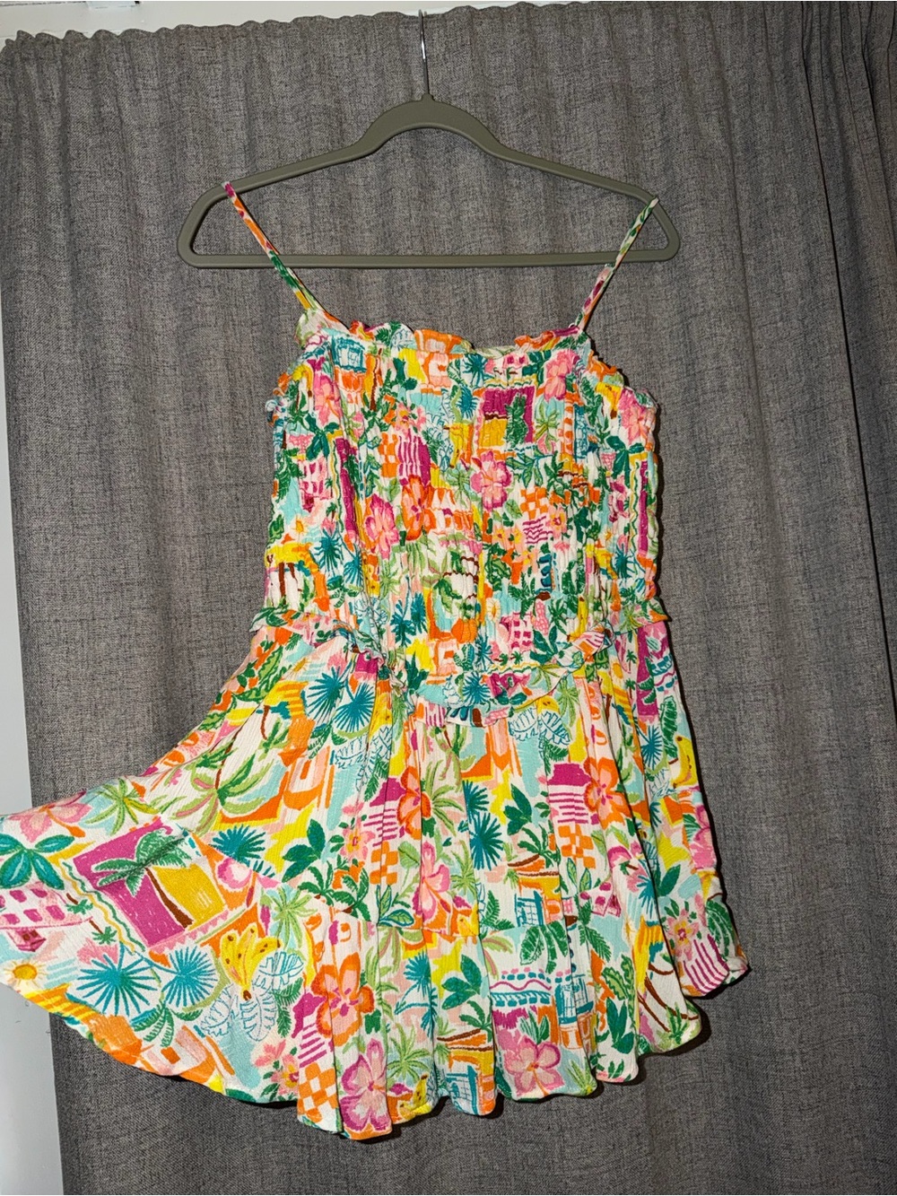 Women's Tropical Print Smocked Romper - Multi